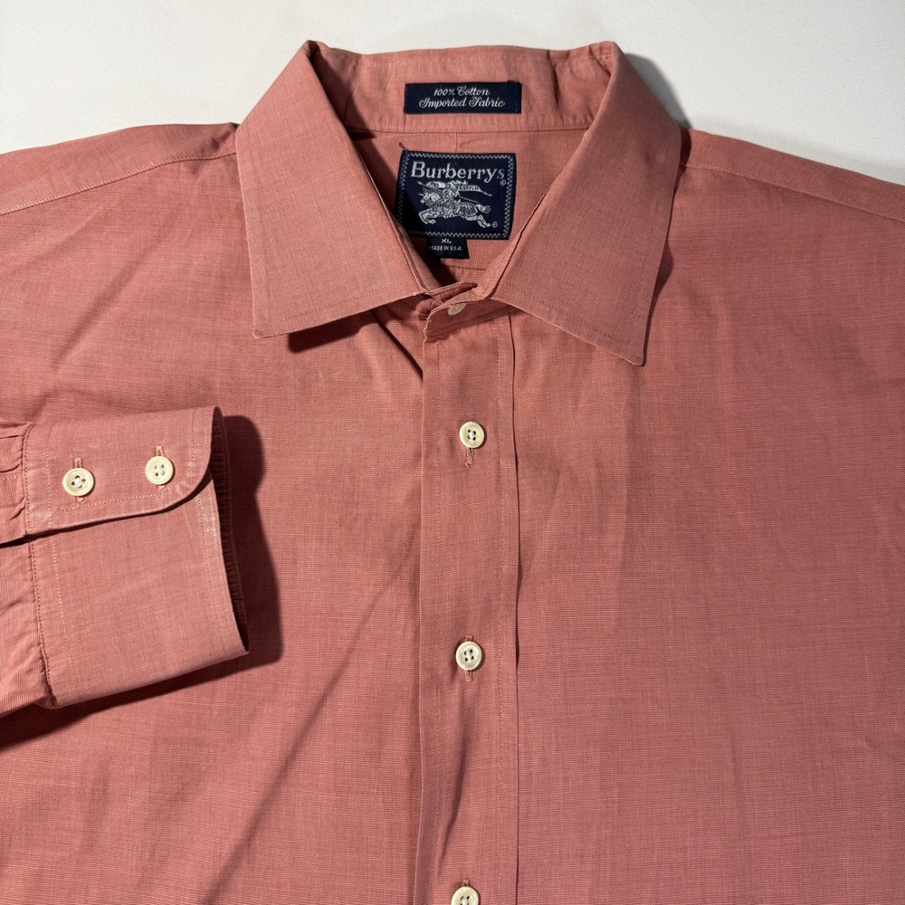 Vintage‎ Burberrys London Mens XL Salmon Coral Pink Cotton Heritage Made in USA